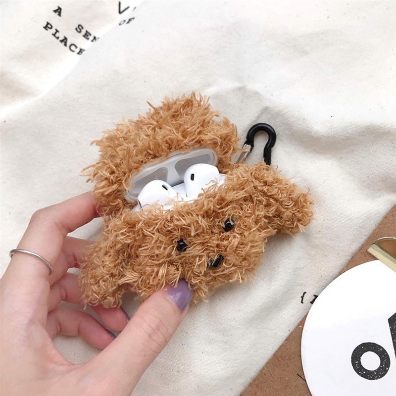 SGVAHY Furry Case for AirPods 1&2 Funny Cute 3D Cartoon Plush Design Teddy Soft Warm Fluffy Cover with Keychain Kawaii Anti-Fall Protective Case Women Girls - Image 2